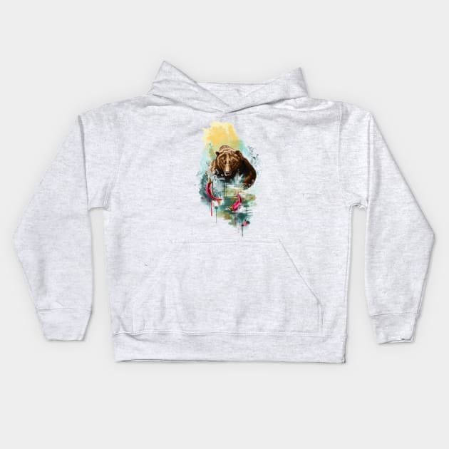 The Bear Fishing Kids Hoodie by ConnectingtoNature